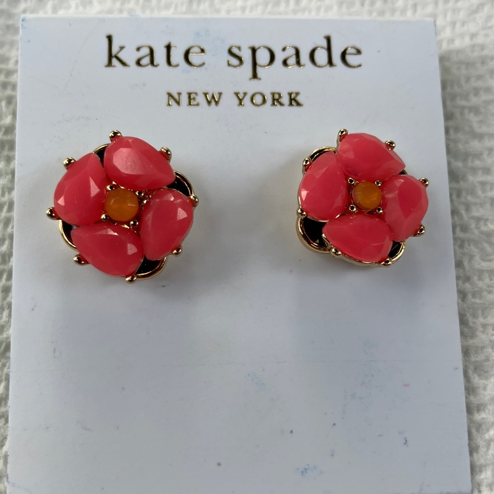 Kate Spade Pink NOC Floral Earrings with Gold Accents - Picture 2 of 5